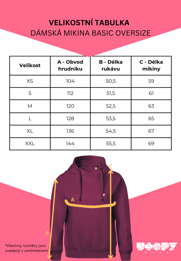 Tabulka velikosti damska mikina oversize utopy